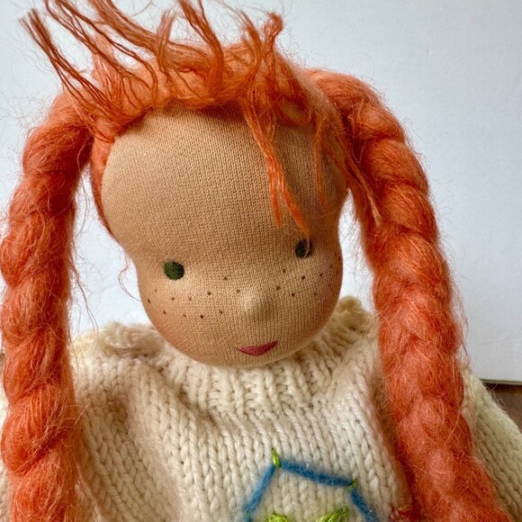 KATHE KRUSE Waldorf Doll 14" Handmade Braided Red Hair Knit Sweater Germany - Picture 3 of 12